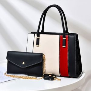 Tri-color Tote w/Evening Bag - Black & Red